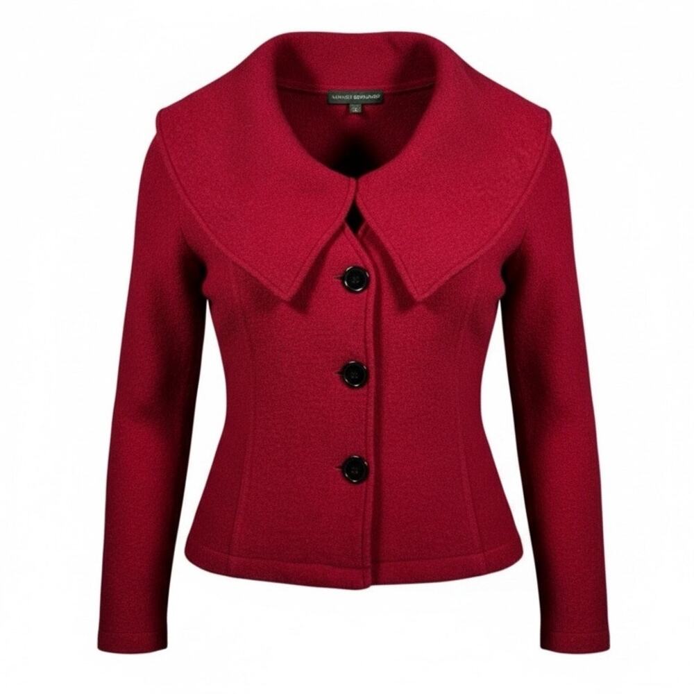 Vintage Harve Benard Red 100% Wool Sweater Cardigan Jacket Shawl Collar‎ - Small